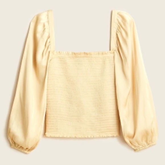 J. Crew Square Neckline Smocked Featherweight Satin Crop Top - Picture 1 of 13